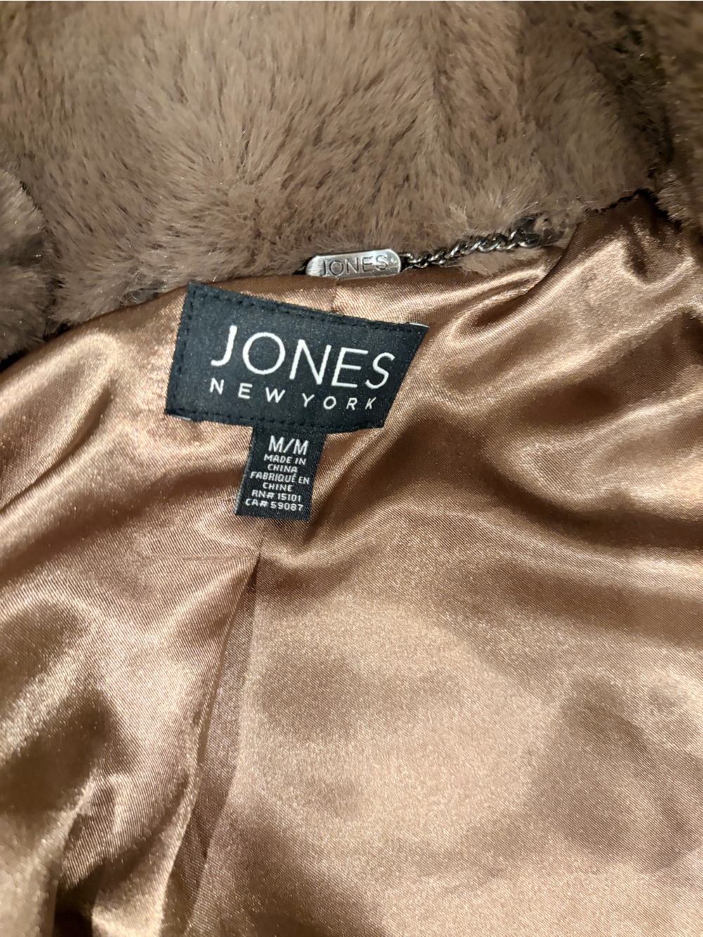 Jones New York Plush Faux Fur Teddy Coat in Taupe - Picture 4 of 5